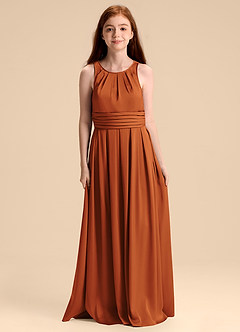 Azazie Bibiane Junior A-Linie Plissee Stretch-Satin Kleid Kanel image3