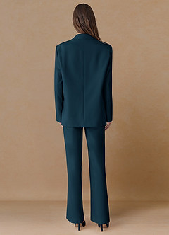 front Marina Dark Navy Refined Weave Straight-Leg Pants