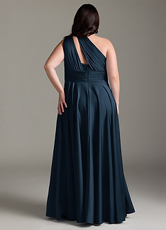 Azazie Charlize Jurken voor bruidsmeisjes Jurk van Stretch Satijn met A-lijn One-shoulder Donkere Marine image10
