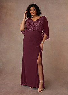 Azazie Laina vestidos de madre de la novia Vestido de Cabernet de Gasa de Sirena con Encaje image7
