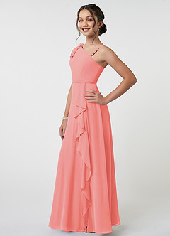 Azazie Aidy Junior Coral A-Line Bow Chiffon Dress image3