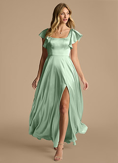 Azazie Bondi Bridesmaid Dresses Matcha A-Line Bow Metallic Satin Dress image6