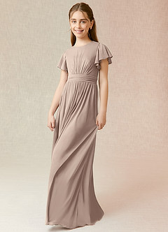 Azazie Mosley Junior A-Linie Gestreift Gittergewebe Kleid Taupe image5