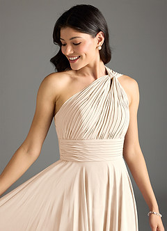 Azazie Charlize Bridesmaid Dresses White Alabaster A-Line One Shoulder Chiffon Dress image5