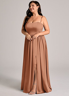 Azazie Calianna Abiti da Damigella Abito Convertibile A-Line in Raso Elasticizzato a Spalla Scoperta Bronzo image5