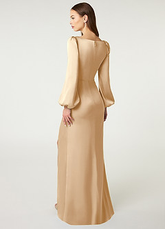 Azazie Mel Brautjungfernkleider Etui Langarm Stretch-Satin Kleid Champagner image4