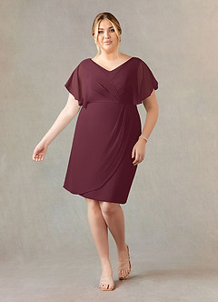 Azazie Julia Mother of the Bride Dresses Cabernet Sheath V-Neck Pleated Chiffon Dress image6