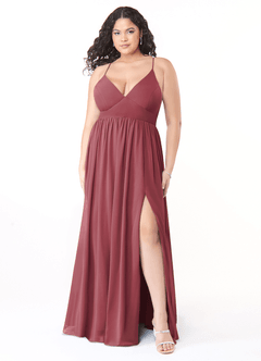 Azazie Aaida Jurken voor bruidsmeisjes Jurk van Chiffon met A-Lijn Korset Merlot image7