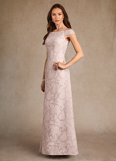 Azazie Moore Mother of the Bride Dresses Blushing Pink A-Line Boatneck Floral Burnout Dress image4