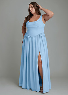 Azazie Novi Brautjungfernkleider A-Linie Plissee Chiffon Kleid Puderblau image9