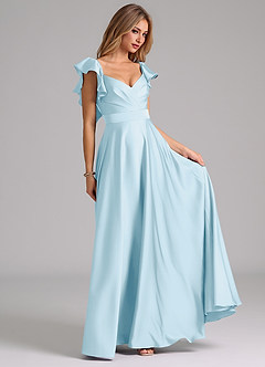 Azazie Leilani Bridesmaid Dresses Sky Blue A-Line Ruched Stretch Satin Dress image4