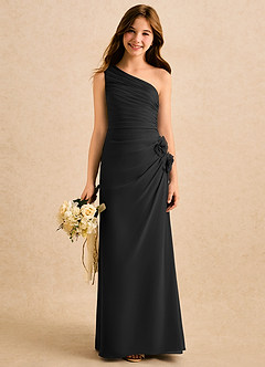 Azazie Sophie Girls Formal Flower Girl Dresses Black Sheath One Shoulder Chiffon Dress image1