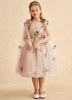 Azazie Staria Blumenmädchenkleider Ballkleid Gestreift Tüll Kleid Englisches Rosa image3
