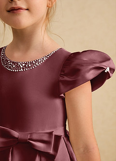 Azazie Pearl Flower Girl Dresses Desert Rose Ball-Gown Pleated Matte Satin Dress image6