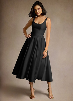 Olivia Black Pleated Midi Dress | Azazie CA