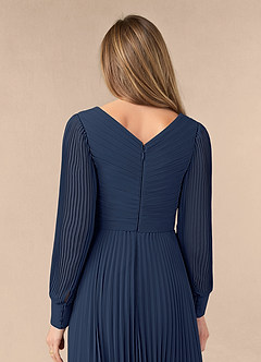 Azazie Zina Mère de la mariée Robes Robe Trapèze en Mousseline de soie Plissée Bleu Marine Foncé image6