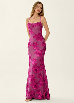 Kailani Fuchsia 3D Flowers Corset Mermaid Lace Up Back Prom Dress image3