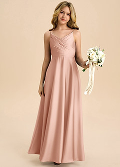 Azazie Bug Junior Robe Trapèze en Satin extensible Plissée Or Rose image6