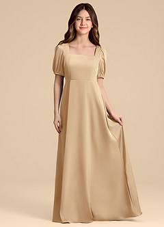 Azazie Briar Junior Vestido de Champán de Satén Elástico de Corte en A con Lazo image4