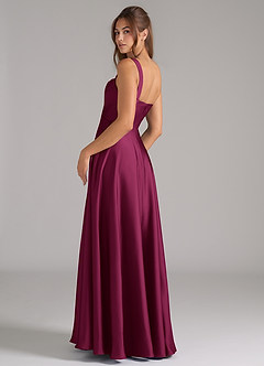 Azazie Shaude Bridesmaid Dresses Red Plum A-Line Pleated Stretch Satin Dress image8