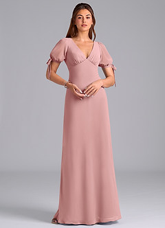 Azazie Pheby Abiti da Damigella Abito A-Line in Chiffon Plissettato Rosa Polverosa image3