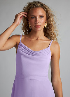 Azazie Summer Bridesmaid Dresses Lilac Mermaid Scoop Cowl Chiffon Dress image5