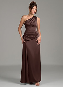 Azazie Zahira Bridesmaid Dresses Ganache Sheath One Shoulder Stretch Satin Dress image4