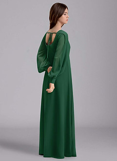 Azazie Bondi Junior Abito A-Line in Chiffon Blusa Verde Scuro image6