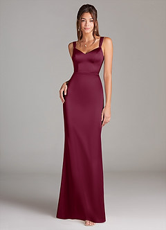 Azazie Denice Robes de demoiselle d'honneur Robe Fourreau en Satin extensible Plissée Mûre image3