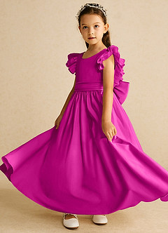 Azazie Piglette Flower Girl Dresses Fuchsia A-Line Bow Matte Satin Dress image2