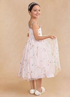 Azazie Ivilia Flower Girl Dresses Blushing Pink A-Line One Shoulder Tulle Dress image5