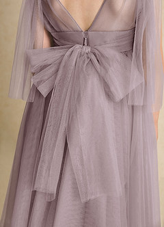 Azazie Dori Flower Girl Dresses Dusk A-Line Ruched Tulle Dress image7