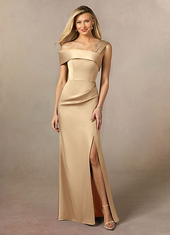 Azazie Laramie Mère de la mariée Robes Robe Sirène en Satin extensible Plissée Champagne image1