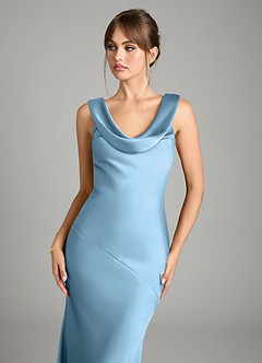 Azazie Rylina Bridesmaid Dresses Steel Blue Mermaid Stretch Satin Dress image4
