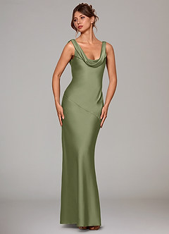 Azazie Rylina Bridesmaid Dresses Garden Sage Mermaid Stretch Satin Dress image3