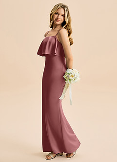 Azazie Galene Junior Mrenneito Joustava satiini Lattian pituus Nuorempi morsiusneito Pukeutua image1