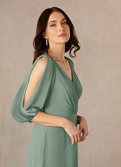 Azazie Bronwyn Mother of the Bride Dresses Silver Sage A-Line V-Neck Ruched Chiffon Dress image3
