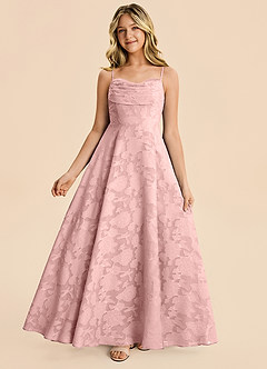 Azazie Bear Junior Powder Pink A-Line Pleated Floral Burnout Dress image5