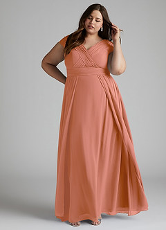 Azazie Organa Schlussverkauf A-Linie Plissee Chiffon Kleid Desert Rose image8