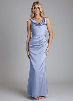 Azazie Tallie Bridesmaid Dresses Ice Mermaid Pleated Stretch Satin Dress image9