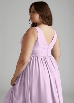 Azazie Yetta Maternity Bridesmaid Dresses A-Line V-Neck Gathered Chiffon Floor-Length Dress image12