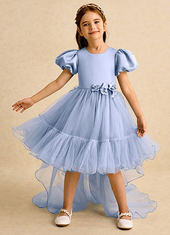 Azazie Cocoa Robe Demoiselle D'honneur Fillette Robe Princesse en Tulle Plissée Eis image2