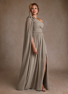Azazie Lancaster Mère de la mariée Robes Robe Trapèze en Mousseline de soie Ue épaule Taupe image3