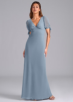 Azazie Pheby Bridesmaid Dresses Dusty Blue A-Line Pleated Chiffon Dress image1