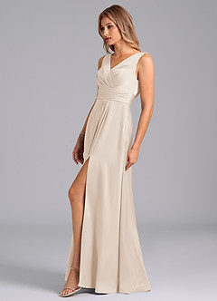 Azazie Karina Bridesmaid Dresses White Alabaster A-Line Pleated Stretch Satin Dress image3