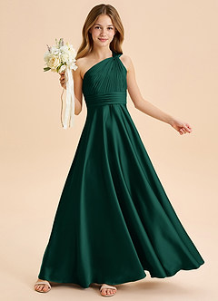 Azazie Charlize Junior Jurk van Stretch Satijn met A-Lijn Geplooid Smaragd image1