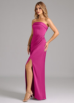 Azazie Aretha Robes de demoiselle d'honneur Robe Trapèze Convertible en Satin extensible Sans bretelle Fuchsia image3