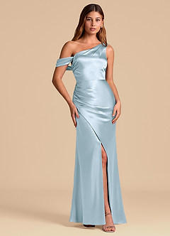 Azazie Madelyn Brudtärnklänningar Klä av Sjöjungfru i Metallisk satin Av axeln Himmelsblå Konvertibel image4