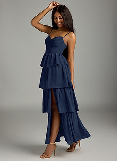 Azazie Kaiden Brautjungfernkleider A-Linie Herzausschnitt Chiffon Kleid Dunkelmarine image4
