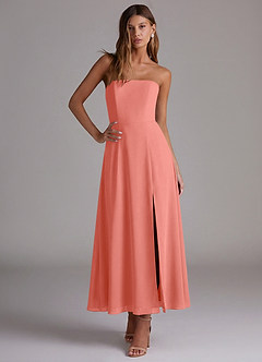 Azazie Wren Bridesmaid Dresses Salmon Pink A-Line Strapless Chiffon Dress image5